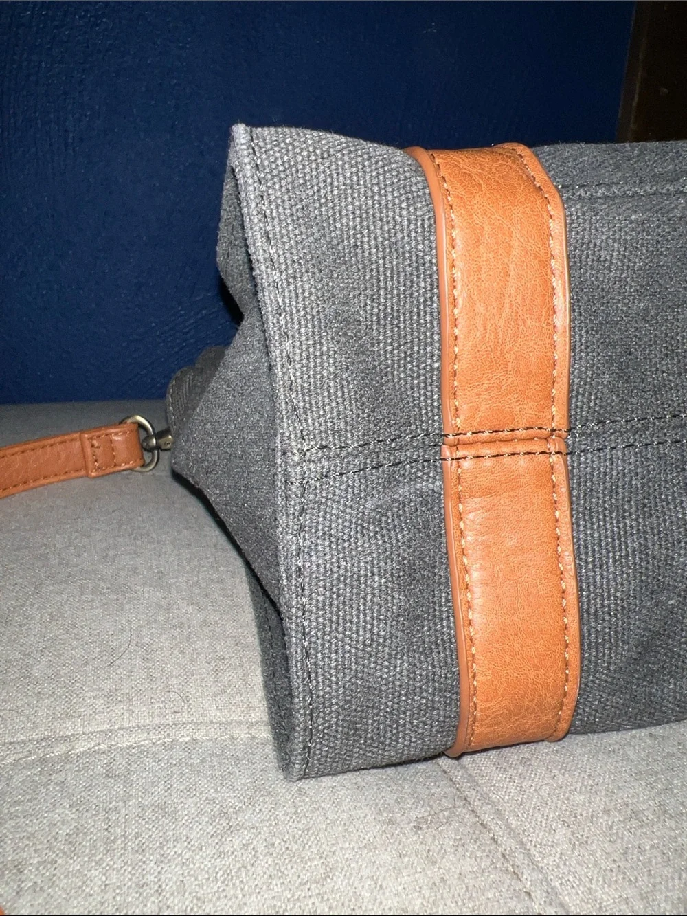 Joy Susan Black Canvas Shoulder Bag with Brown Trim